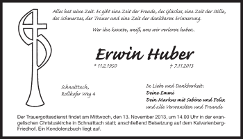 Traueranzeige von Erwin Huber von Pegnitz-Zeitung